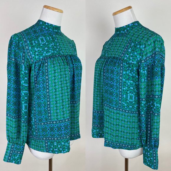 LOFT Teal Green Ditsy Floral Print Top Babydoll - Picture 5 of 9